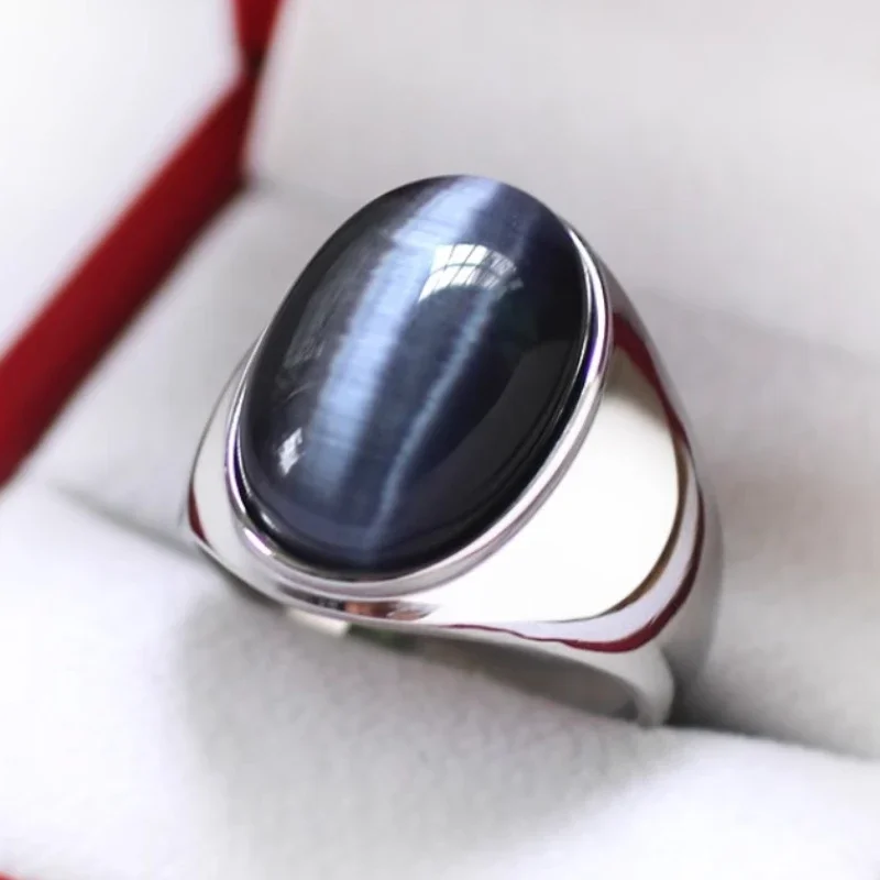 Non-fading Men\'s Stainless Steel Gray Cat Eye Stone Ring Vintage Jewelry Anniversary Gift Female Male Finger Rings High Quality