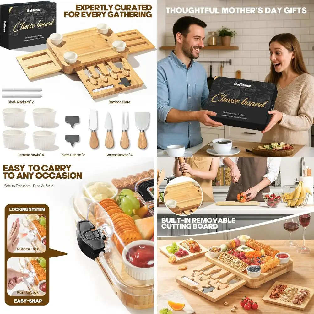 

Портативная бамбуковая доска для сыра и дрессировки с крышкой и ручкой, идеально подходит для вечеринок, путешествий и пикников