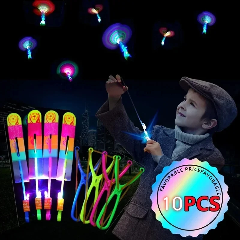 10pcs Medium Flying Arrow Slingshot Flying Toy LED Whistle Toy Fun Parent Child Interaction Party Fun Gifts Rubber Band Catapult