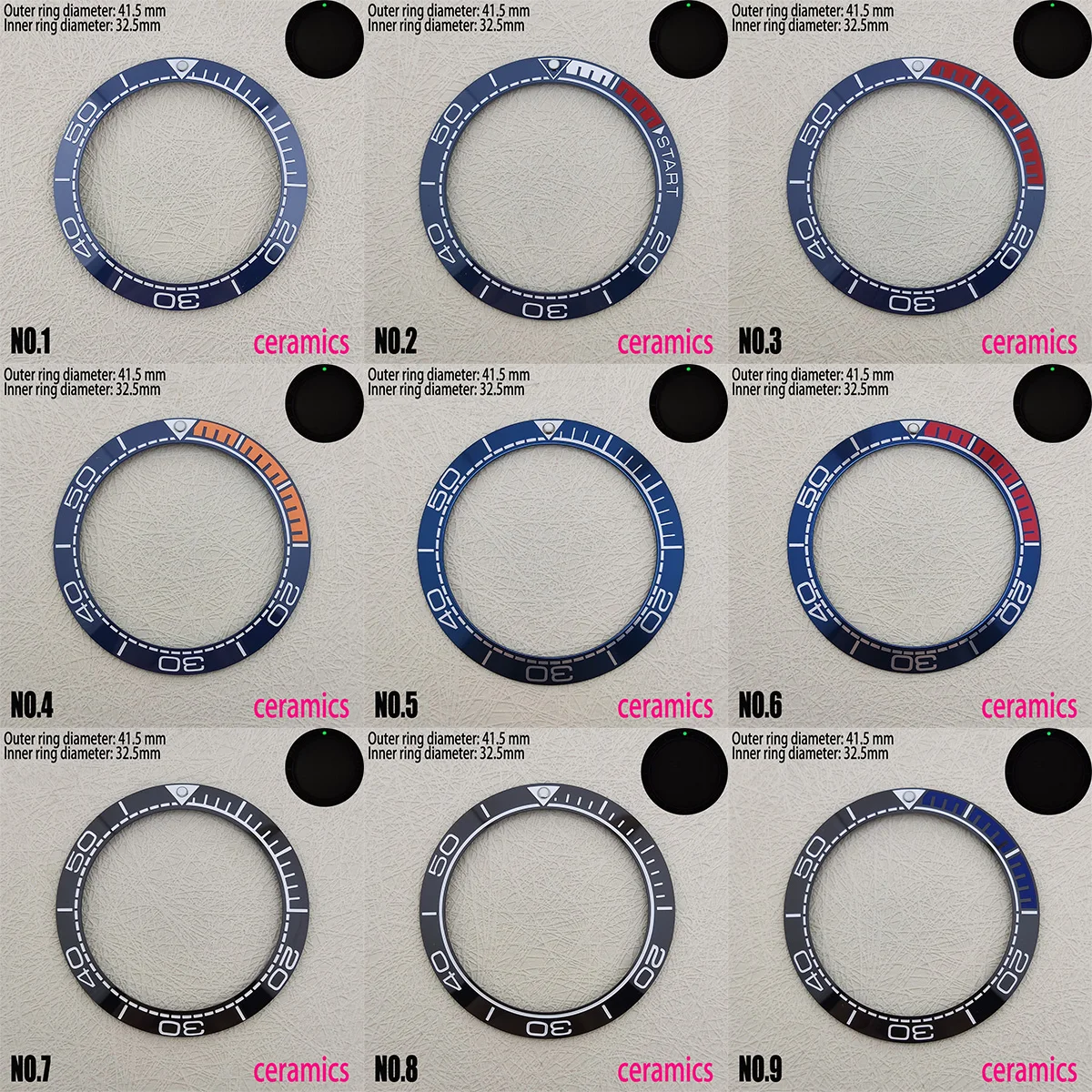 41.5mm Watch Ring Ceramic Bezel Insert Ring Suitable for 43mm Case NH35/NH36 Case Watch Accessories OD 41.5mm ID 32.5mm