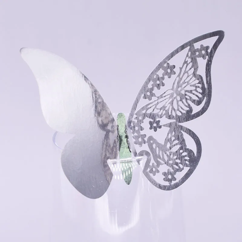 20pcs/10pcs Shiny Champagne Gold Silver Pink Butterfly Name Cards Seat Place Cards Wine Glass Cup Paper Card Wedding Party Decor view 3