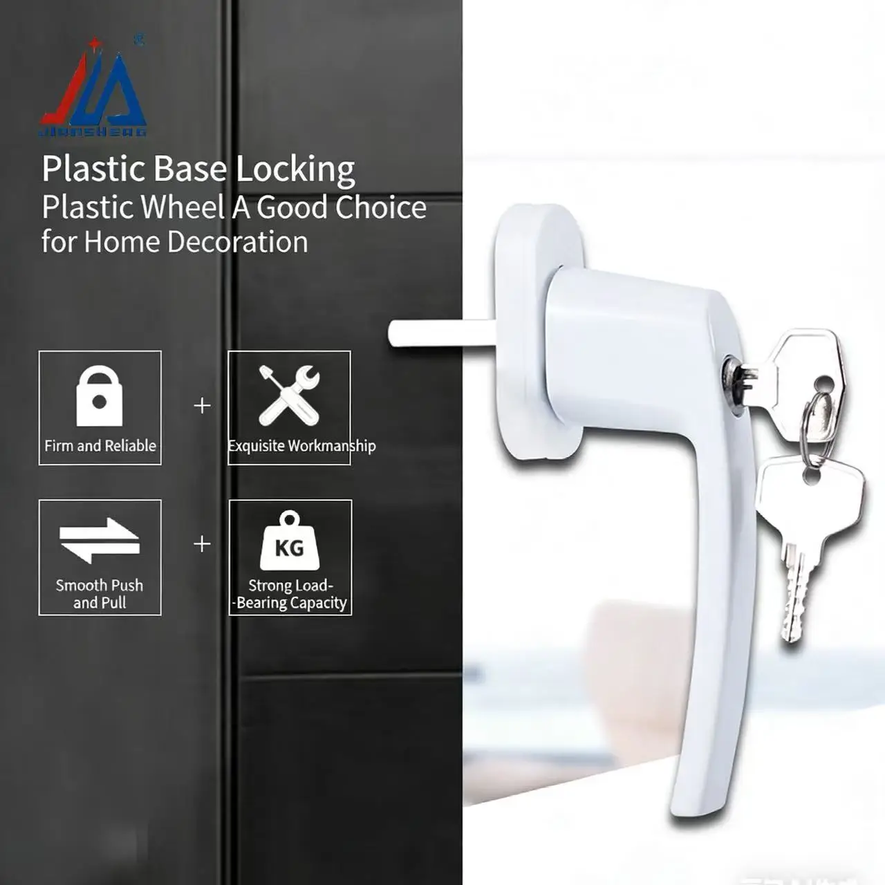 Lockable UPVC Window Handle with 2 Keys, All Metal Casement Window Lever, Black/White, with Screws, 7mm Spindle, for PVC Window