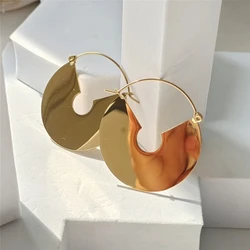 Gold Color Plated Stainless Steel Metal Circel Geometric Round Hoop Earrings For Women Girls Party Simple Jewelry HUANZHI