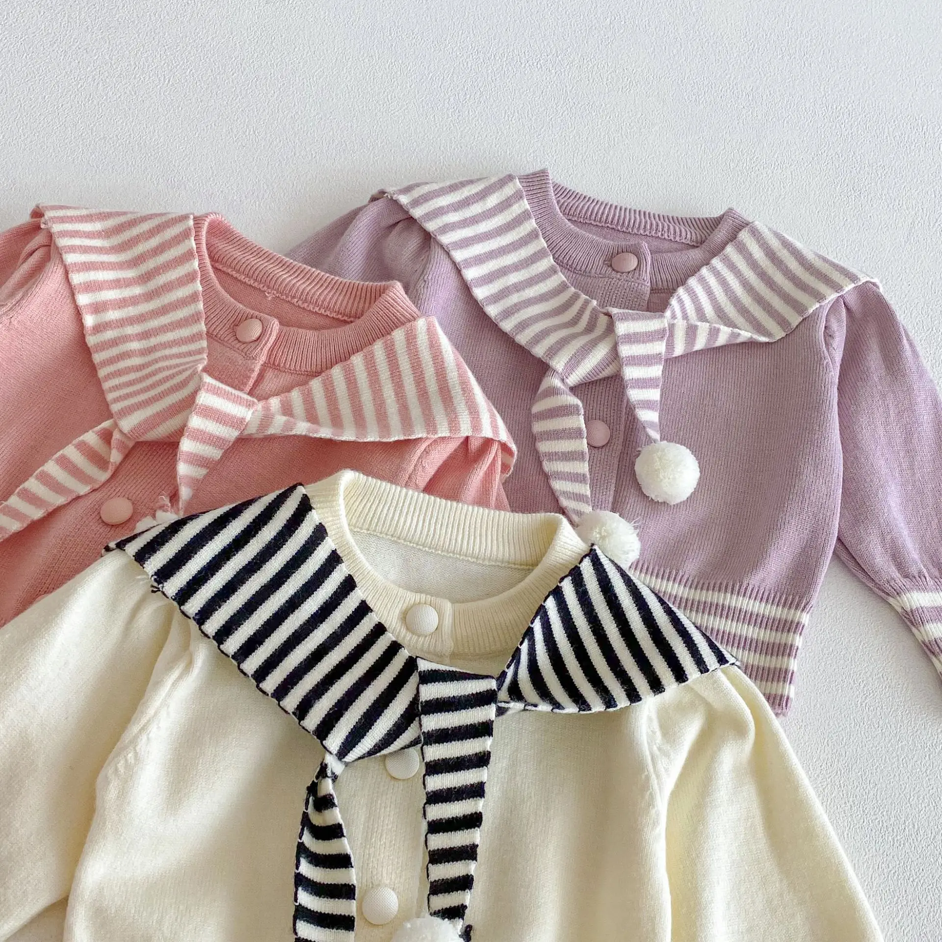 2025 Winter New Baby Girl Thick Warm Sweater Set Infant Girl Knit Striped Coat + Leggings + Shawl 3pcs Suit Toddler Outfits