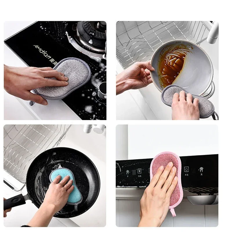 1PC Scrub Sponges Dishes Double-sided Magic Wipe Microfiber Non Stick Pot Cleaning Sponges Kitchen Tools Wash Pot Gadgets