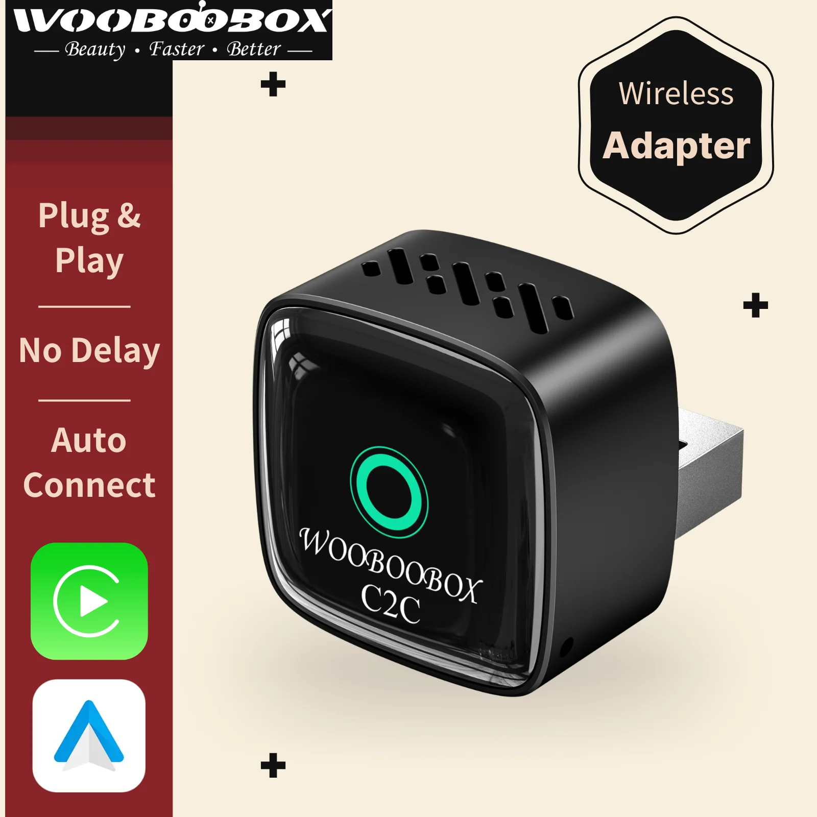 

Беспроводной адаптер CarPlay Wooboobox с корпусом из сплава, 2026, 2-в-1, USB, Plug & Play, для Android Auto и CarPlay, для iPhone и Android, 5 ГГц
