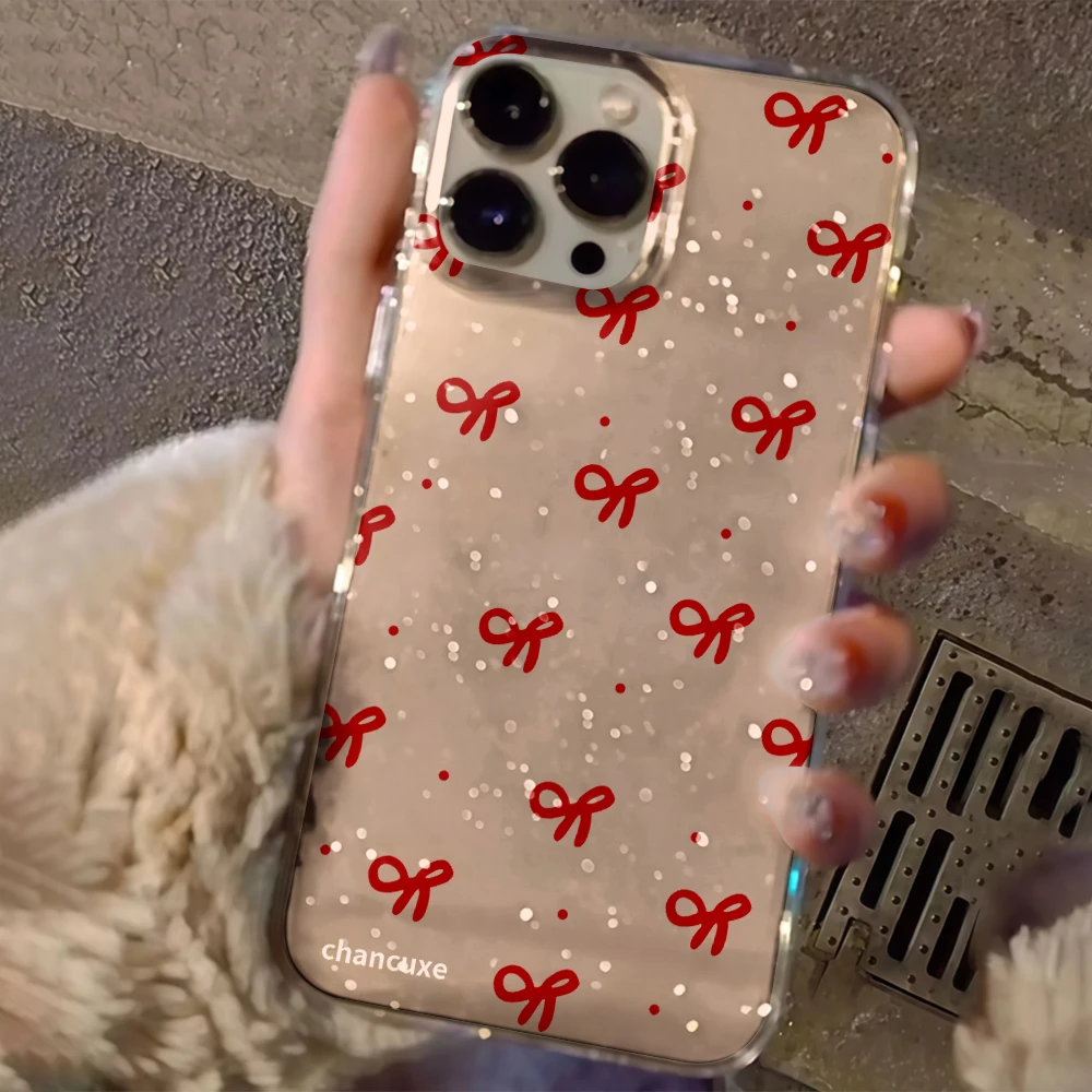 Simple cherry Flowers Clear Glitter Phone Case For iPhone 17 15 13 16 12 11 14 Pro Max 17 Air XR X 16e Cases Shockproof Cover view 6