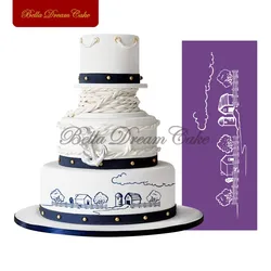 Simple Countryside Scenery Mesh Stencil DIY Royal Cream Fondant Mold Lace Cake Border Template Cake Decorating Tools Bakeware