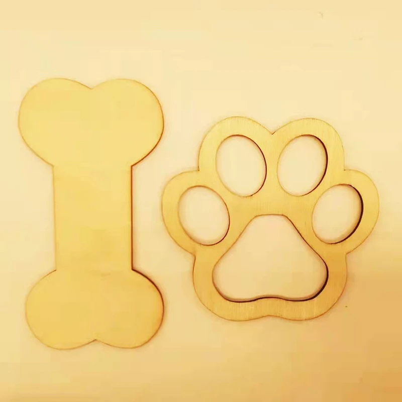 5Pcs New Hollow Dog Paw Dog Bone Shape Unfinished Wooden Crafts Scrapbook DIY Painting Gift Tags Home Decoration Party Supplies