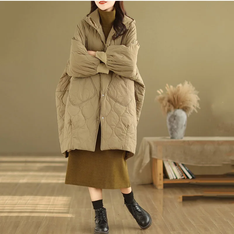 2023 Winter Oversized Mid length Down Cotton Coat Korean Edition Loose Hooded Warm Padded Jacket For Women Casual Overcoat Z4202