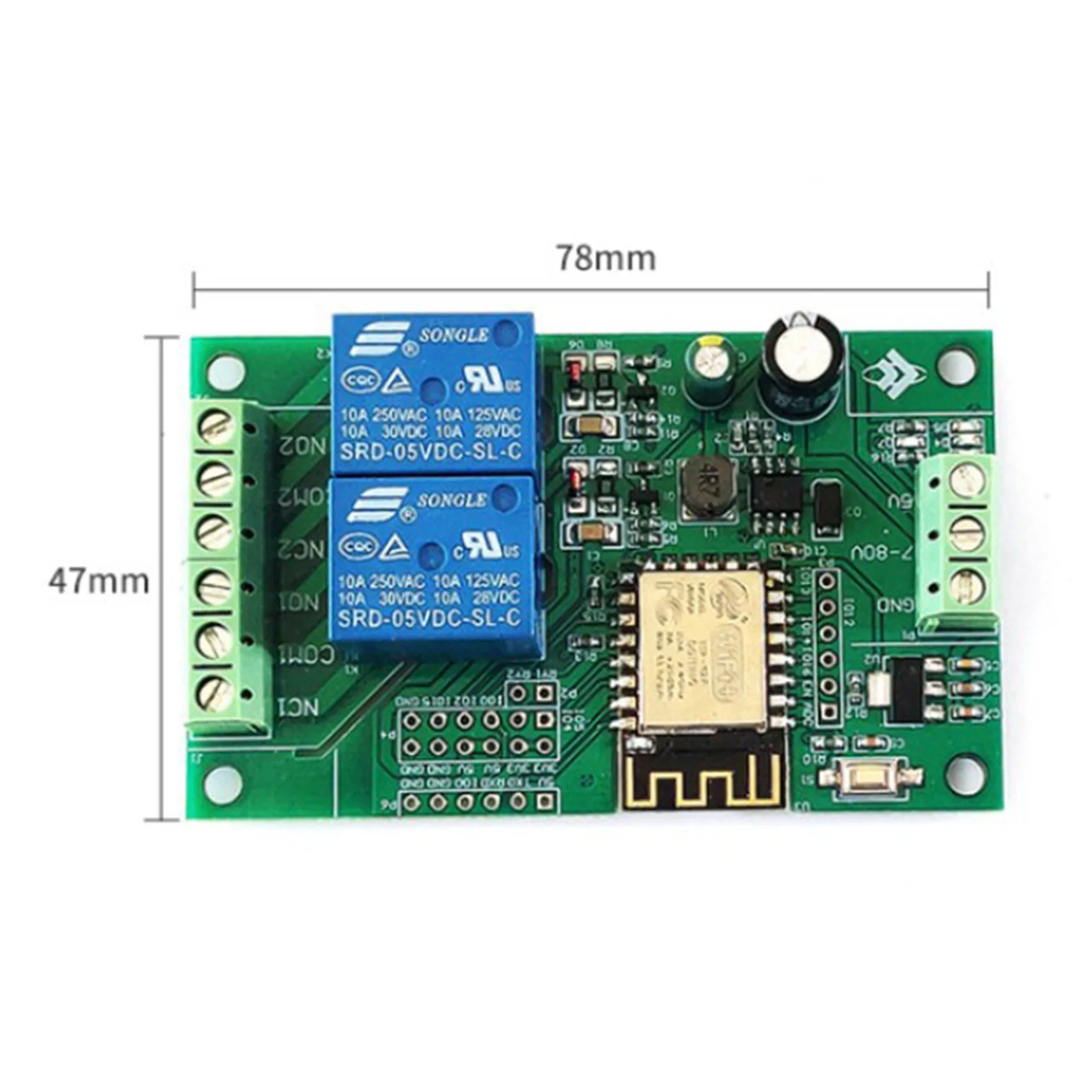 

ABWP-5X Esp8266 Esp-12F Wifi Relay Module 2Channel 5V/8-80V Network Relay Switch For Arduino Ide Smart Home App Remot Control