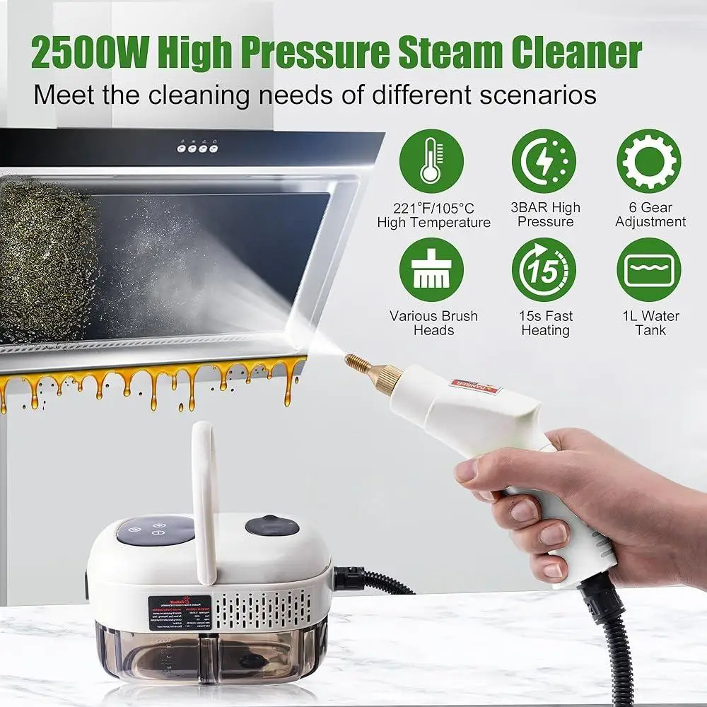 휴대용 고온 스팀 청소기 2500W 빠른 가열 터치 스크린 액세서리가있는 다중 표면 깊은 청소 도구