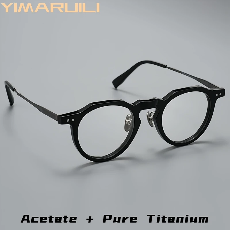 

YIMARUILI Retro Polygonal Men and Women Eyeglasses Frame Luxury Acetate Pure Titanium Designer Optical Prescription Glasses GG57
