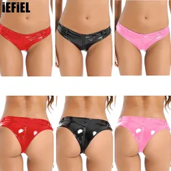 Womens Leather Briefs Panties Zipper Crotch Booty Shorts Wet Look Patent Leather Briefs Panties Low Waist Hot Pants Clubwear