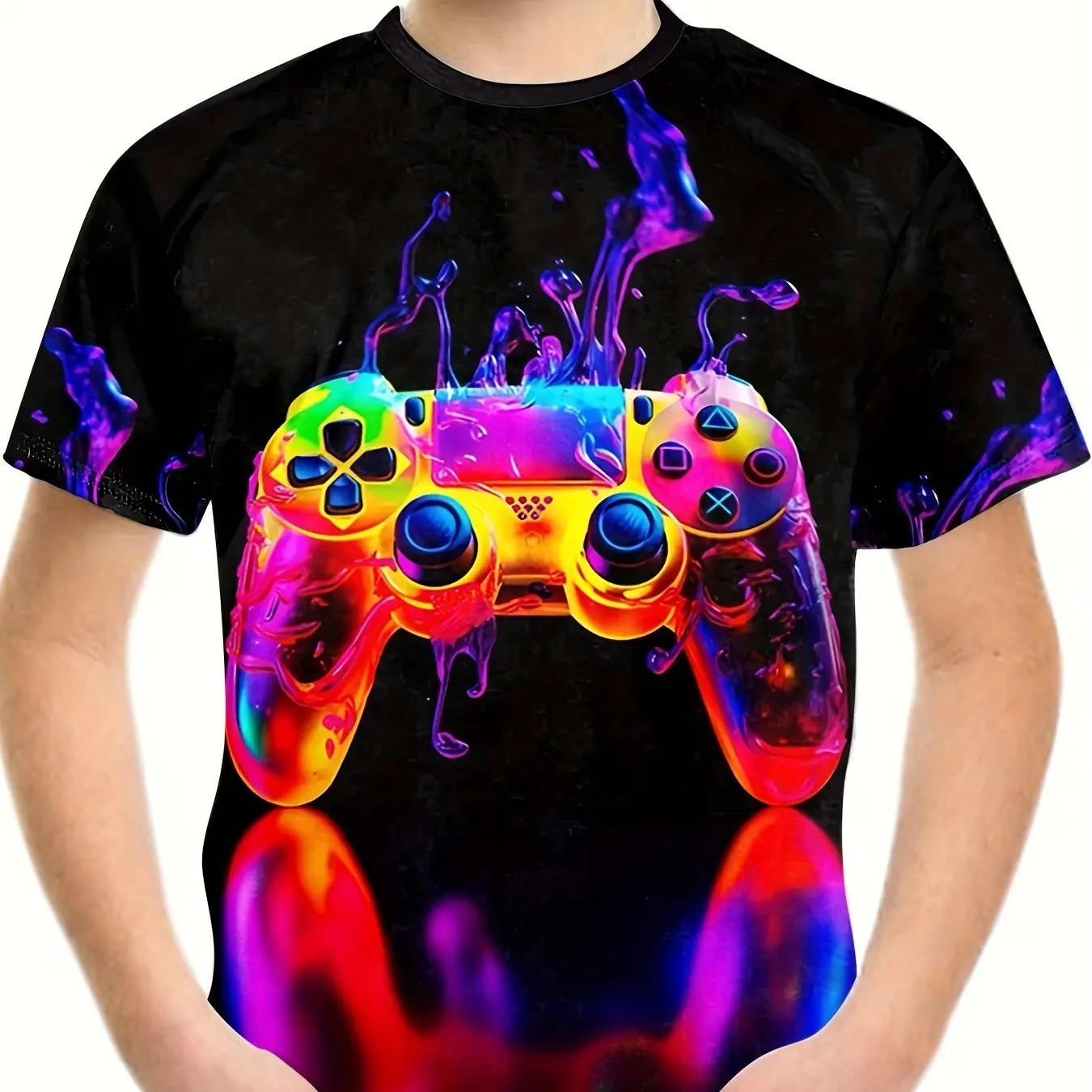 Camisetas infantis com estampa gamepad 3D, gola redonda, manga curta, roupas para meninos, moda infantil, verão