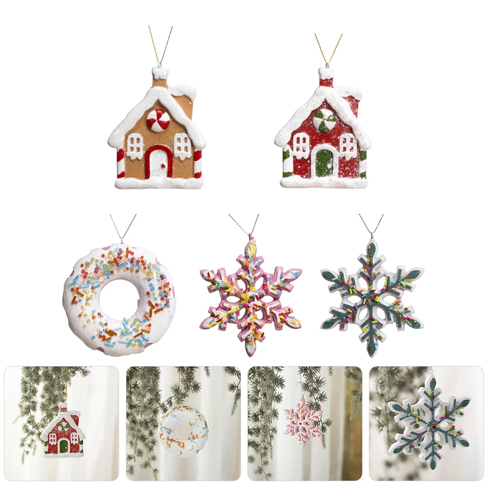 

1Set Christmas Tree Decoration Resin Vintage Assorted Snowflake Gingerbread House Donut Hanging Christmas Ornament Indoor