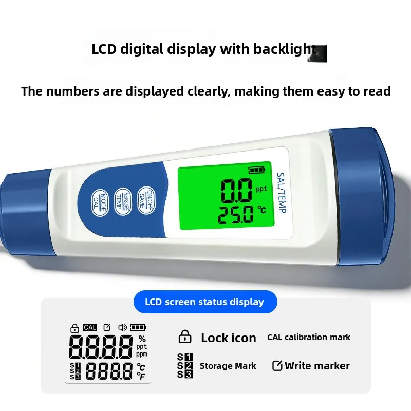 Digital Salinity Meter,High Precision,Food Soup Salinity Tester,Temperature Compensation,Waterproof Probe,Food Cooking Test