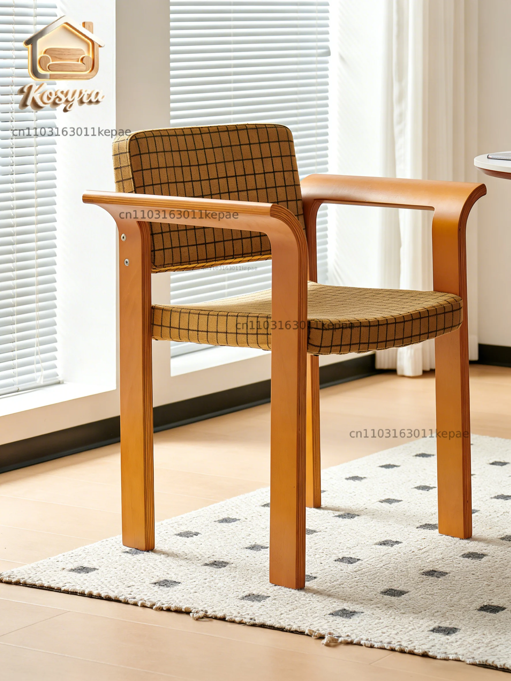 Bauhaus Solid Wood Dining Chair Simple Fabric Soft Bag Backrest Study Home Chair Premium Plaid Chair