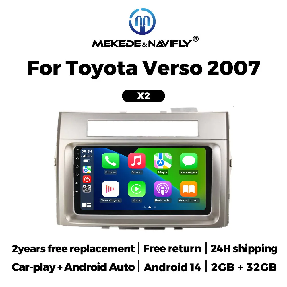 Navifly Car Radio Wireless CarPlay Car Multimedia GPS Navigation For Toyota Verso 2004-2009 Android Auto Rearview Camera Monitor