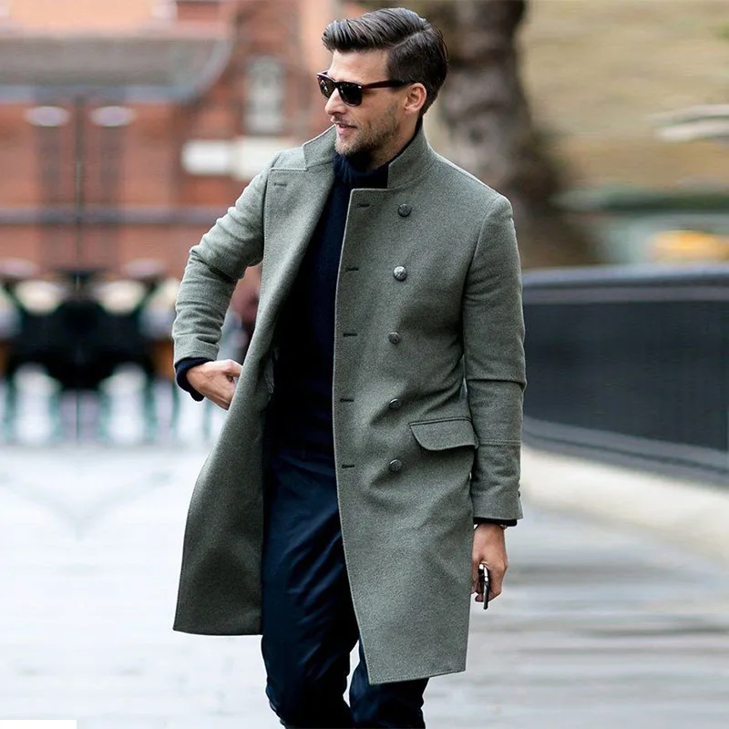 

Business Casual Stand Collar Double Breasted Woolen Coat Men Winter Wool Overcoat Mens Long Melton Trench Jacket Plus Size 5XL