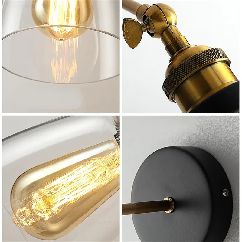 Vintage Metal Glass Wall Lamps LED Wall Lights for Home Living Room Decoration Bedroom Light Fixtures Retro Industrial Luminaire
