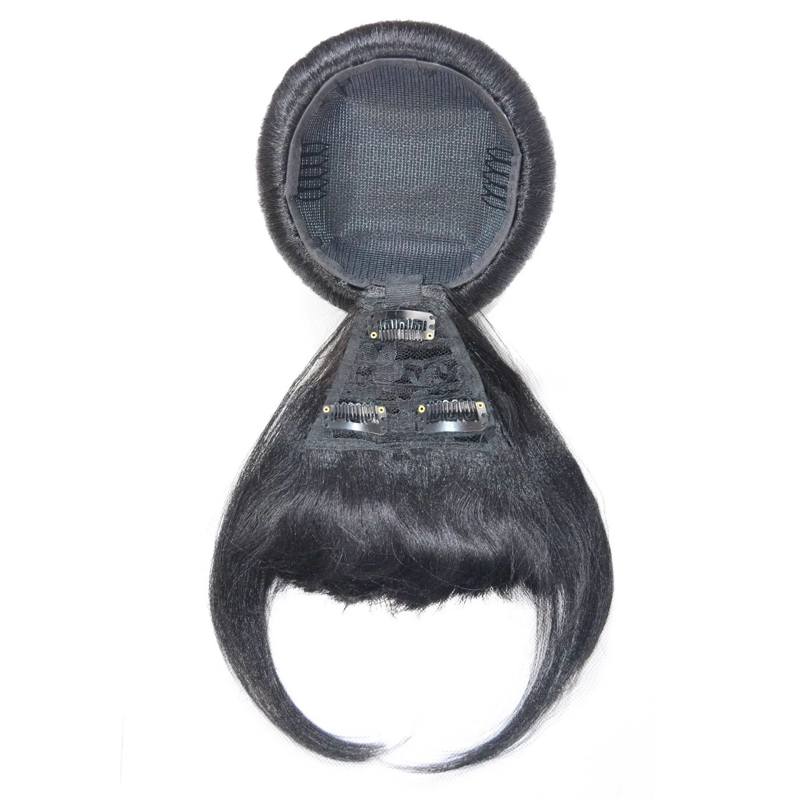 Synthetic Quick Bun and Bang Clip in Hair Chignon Hair Clip on Hair Piece Bun with Bangs for Black Women