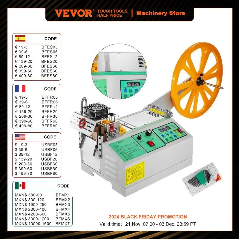 VEVOR Automatic Hot and Cold Computer Cloth Tape Cutting Machine Knife Magic Sticker Tube Zipper Heat Shrink Elastic Cutter Tool