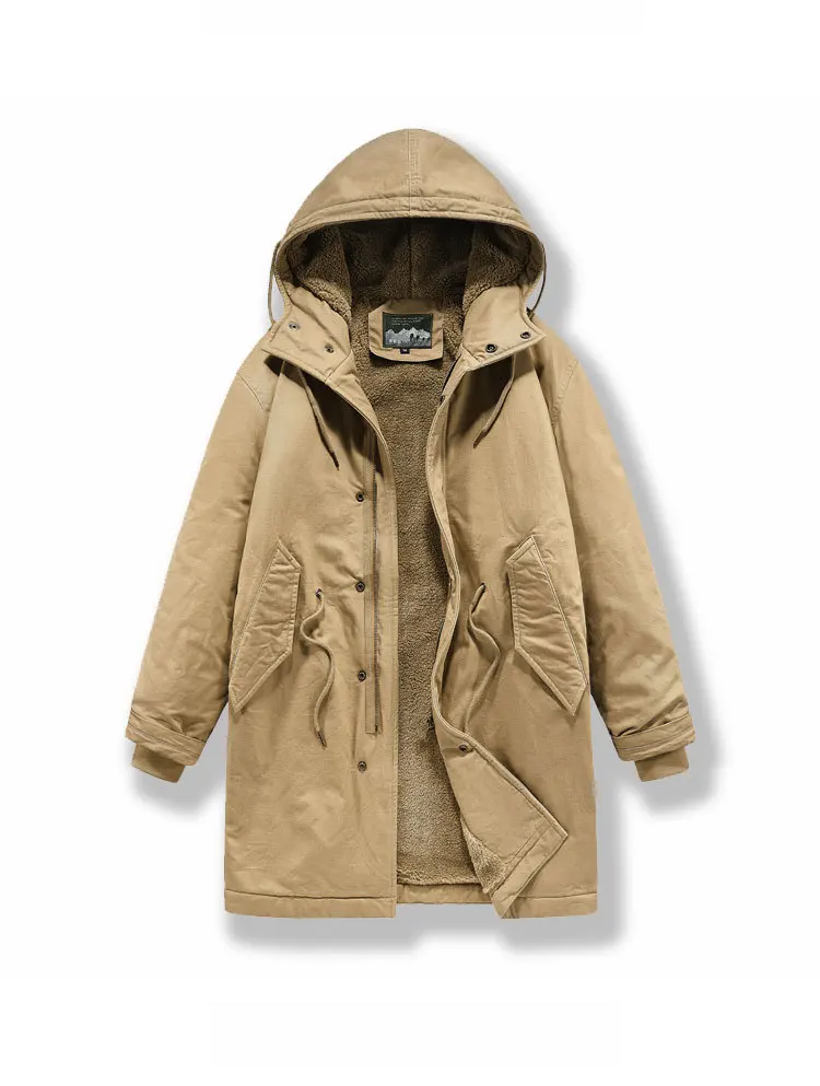Neue Winter-Herrenjacken mit Kapuze und Pelzkragen, Warme Lange Fleece-Jacken, Hochwertige Outdoor-Freizeitjacken für Männer – Detail 12