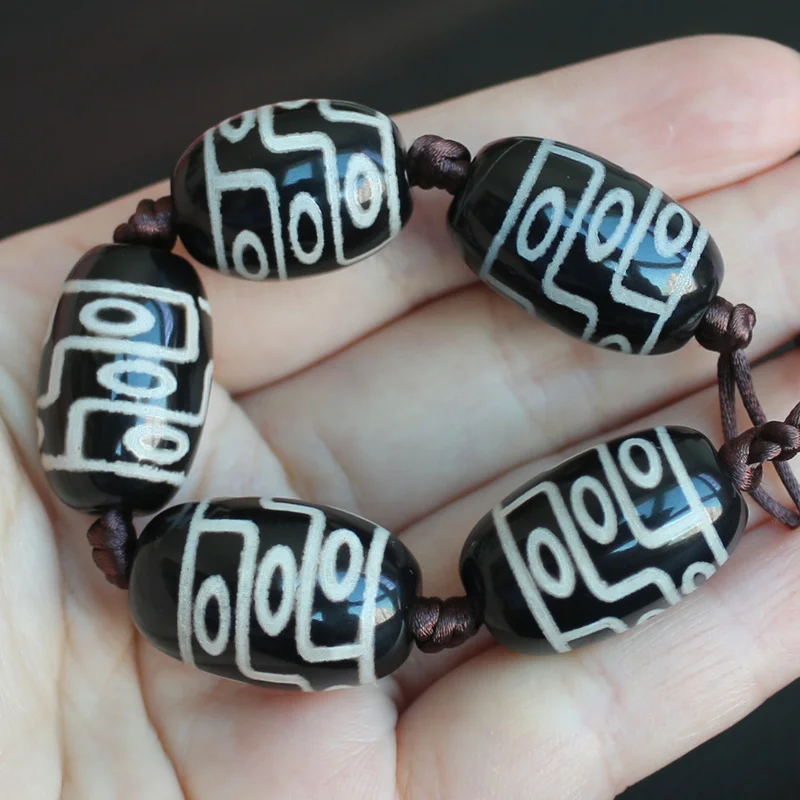 5pcs ,13-15x20-25mm Green Ancient Tibet Dzi Agates Drum Shape Beads ,Lucky Symbol,Powerful Amulet,For DIY Jewelry Making !
