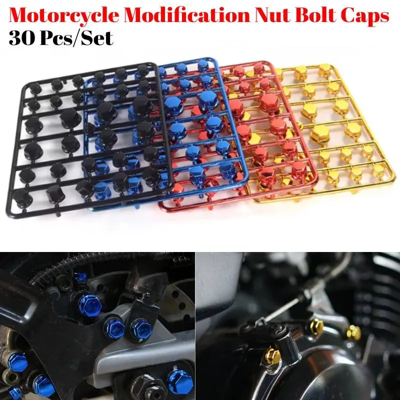 30Pcs/Set Motorcycle Modification Engine Nut Bolt Caps Cover Head Body Screw Decorative Parts For Honda Yamaha Kawasaki Nuts