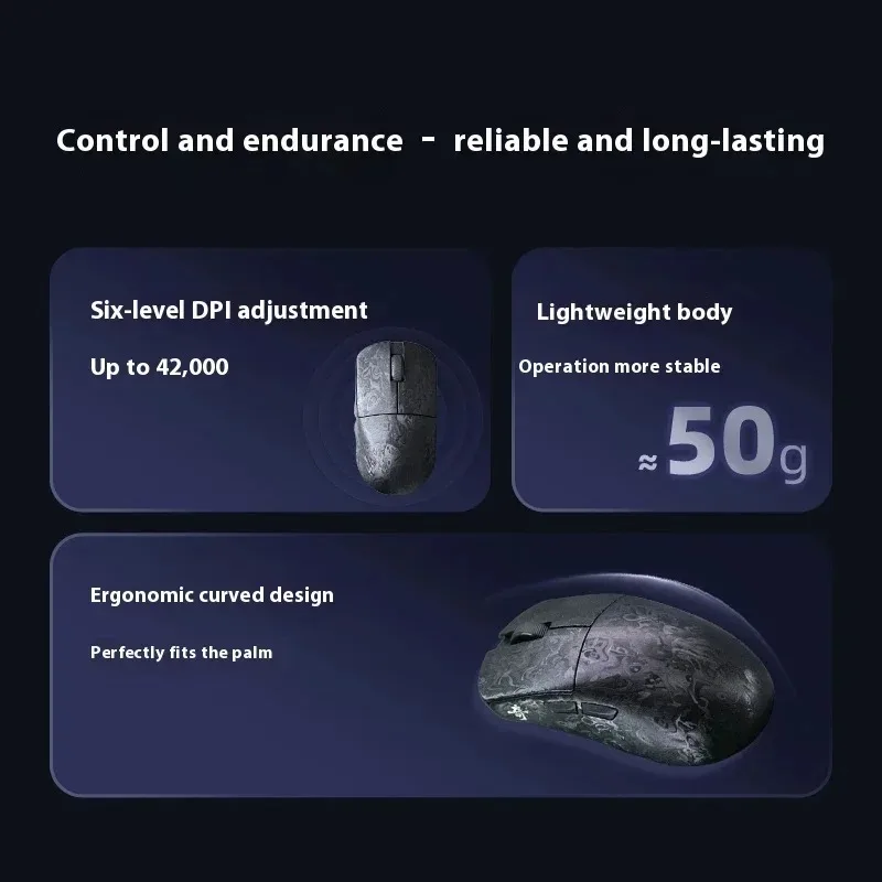 Nuevo ratón IPI Qi de fibra de carbono Paw3950, ratón inalámbrico para juegos, velocidad de orollamiento de 8000Hz, ratón para juegos de tres modos, regalos Nordic52840