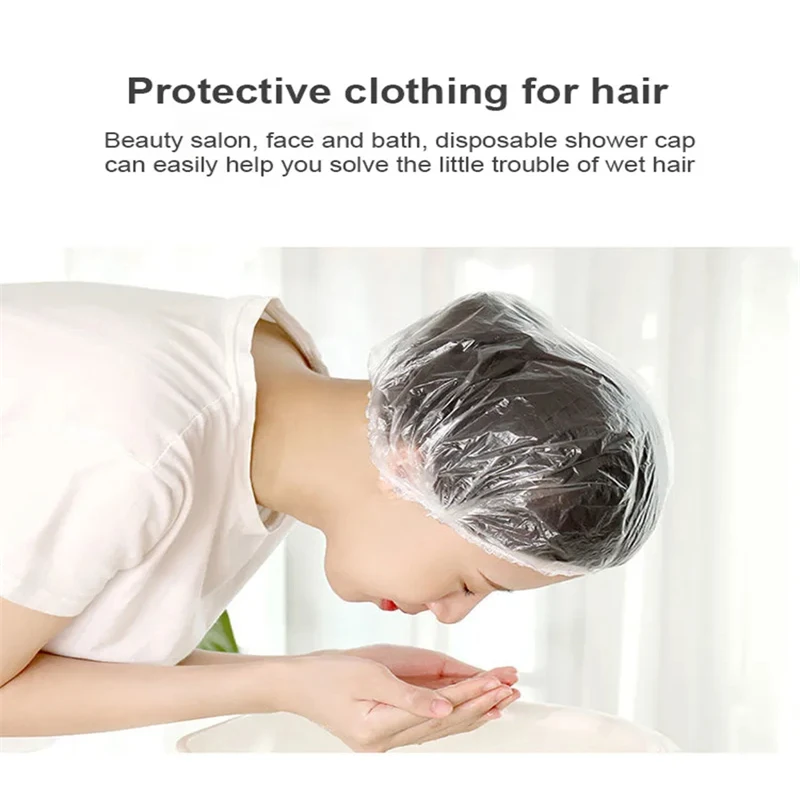 

100Pcs Disposable Shower Cap Elastic Mesh Shape Waterproof Non-woven Bath Hat for Extension Clear Beauty Hair Hat Shower Cap