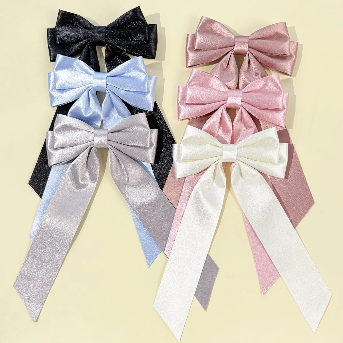 

30 PCS/Lot, 5.12” Girl's Hair Clips with Long Tassel Large Ribbon Bow Ponytail Clips Women Headwear
