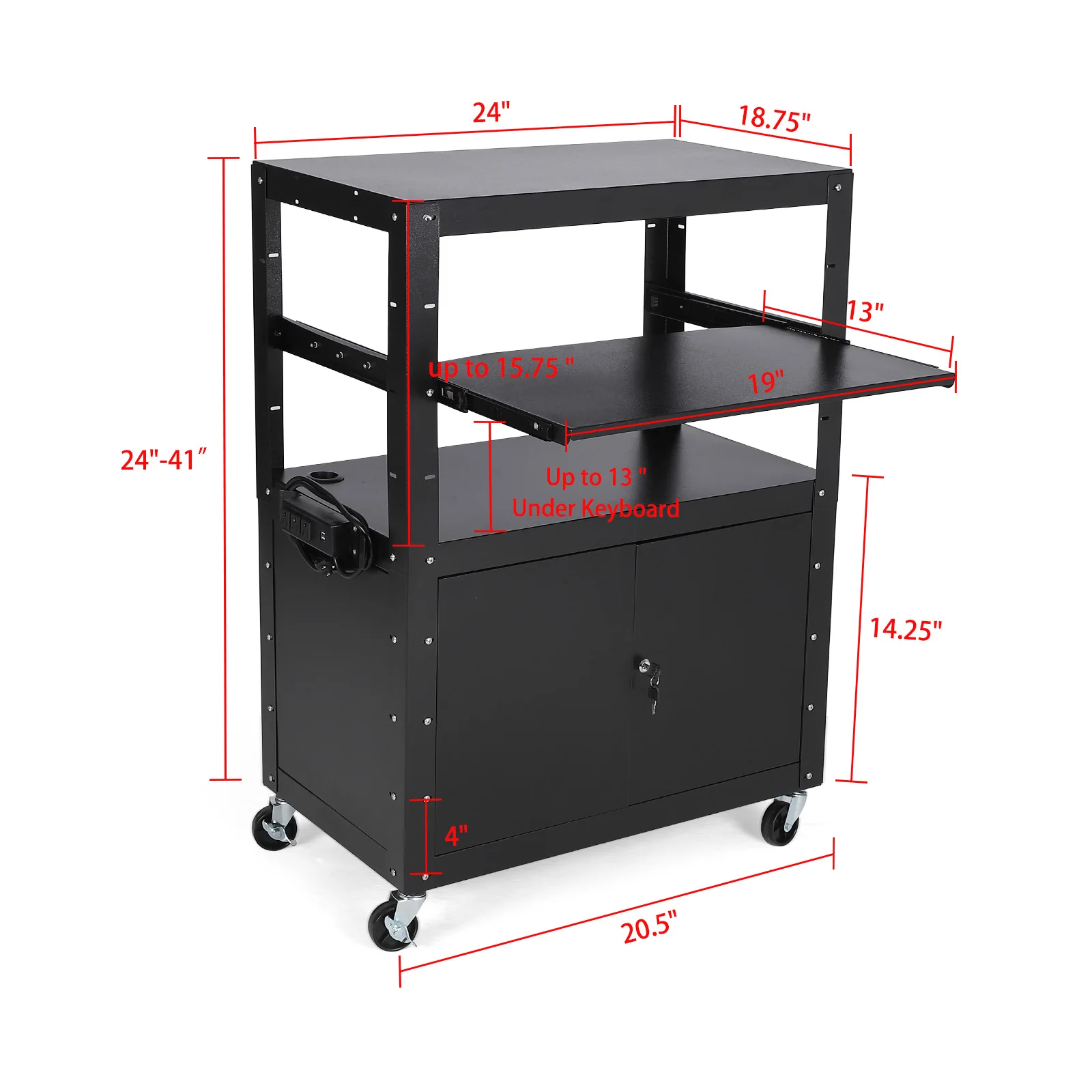 Av Cart with Keyboard Tary and Locking Cabinet,350 Lbs Max Capacity Height Adjustable Laptop Cart,Utility Cart and Pullout Tray