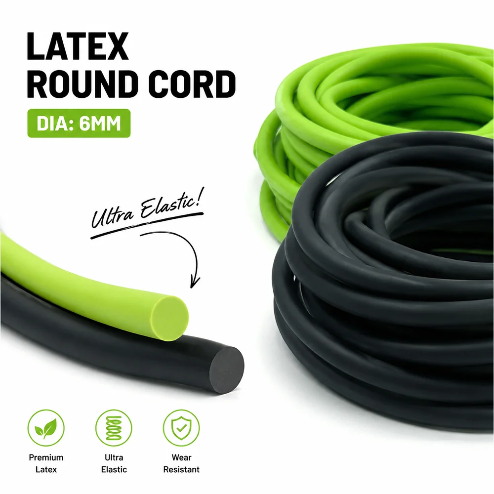 black/bright green Natural latex solid strip Dia 6mm High rebound/wear-resistant/industrial cushioning soundproof rubber strip