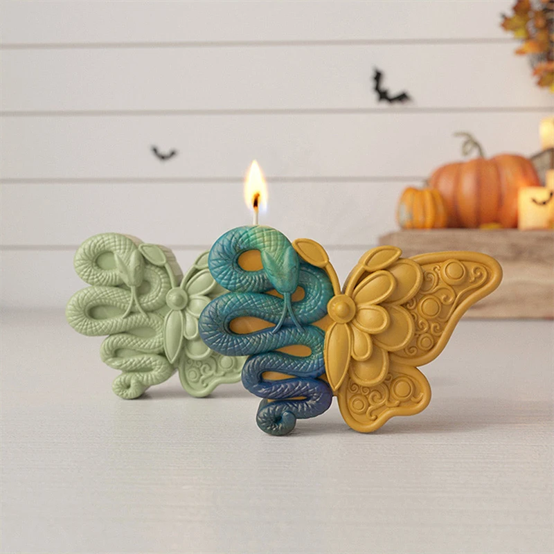 3D Skull Snake Butterfly Silicone Mold DIY Variation Butterfly Skull Candle Soap Plaster Craft Resin Molds Halloween Decoration