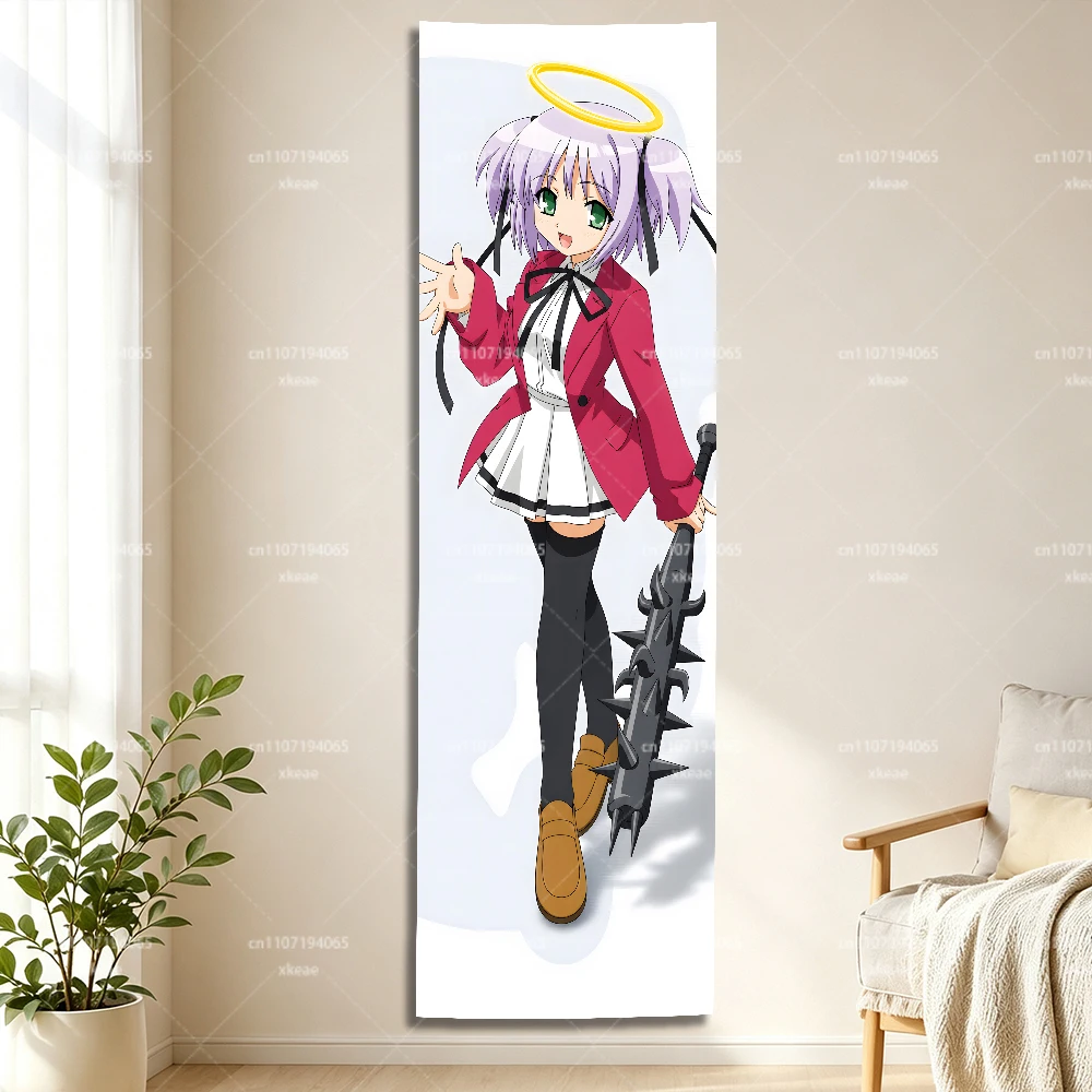 Bludgeoning Angel Dokuro‑chan Vertical Long Tapestry, Anime Purple Hair Halo Girl Wall Hanging, Slim Rectangle Wall Cloth for