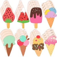 10pcs Wooden Ice Cream Multi Type Blank Ice Cream Ornament for Kids Summer Party Decorations DIY Painting Crafts/Gifts Supplies