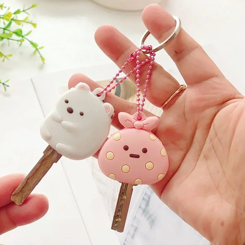 2pcs/set Cartoon Soft Silicone Protective Key Case Cover for Key Control Dust Cover Holder Women Small Key Chain Pendant Keyring