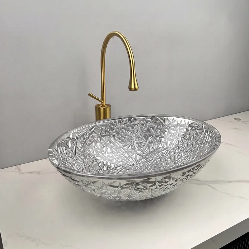 

Electroplated die-casting glass countertop washbasin bathroom oval shaped bathroom countertop washbasin basin