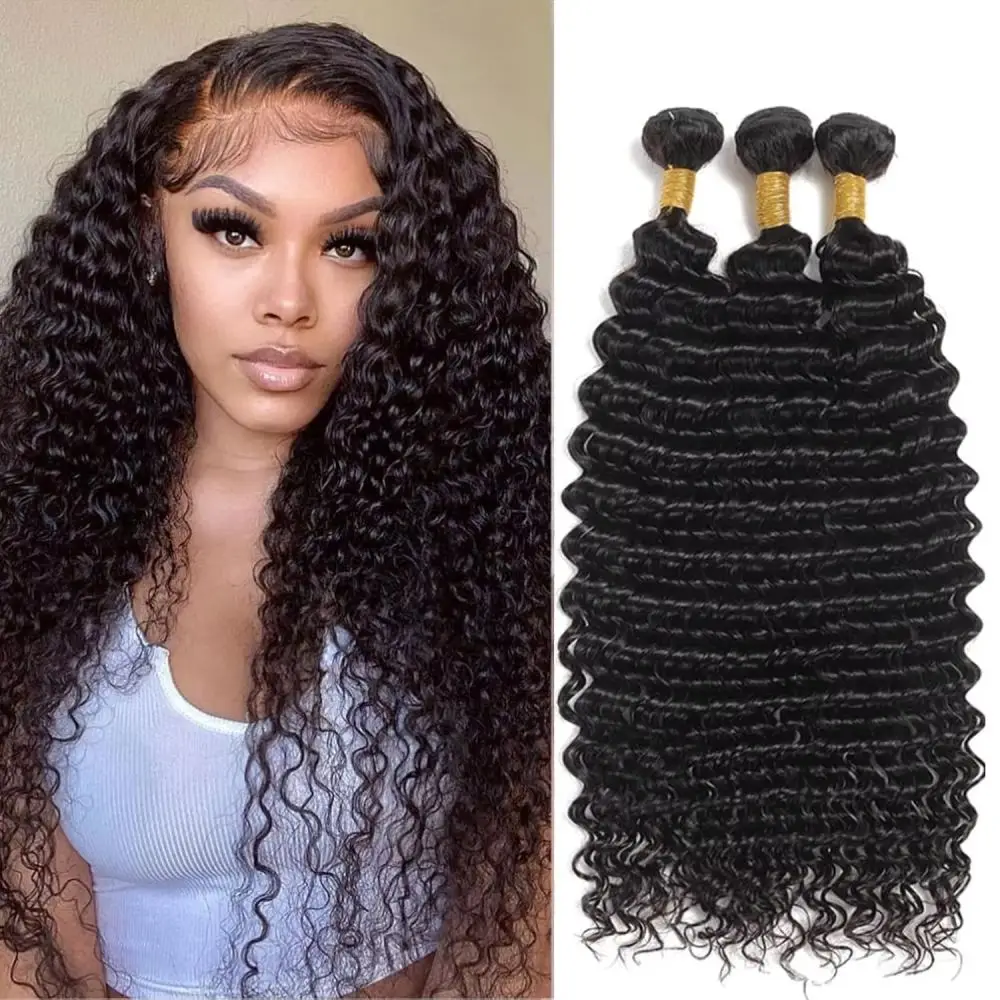 

10-40 Inches Deep Wave Bundles Human Hair For Women Weave Bundles 1/3/4 Bundle Deals Human Hair Extensions Brazilian