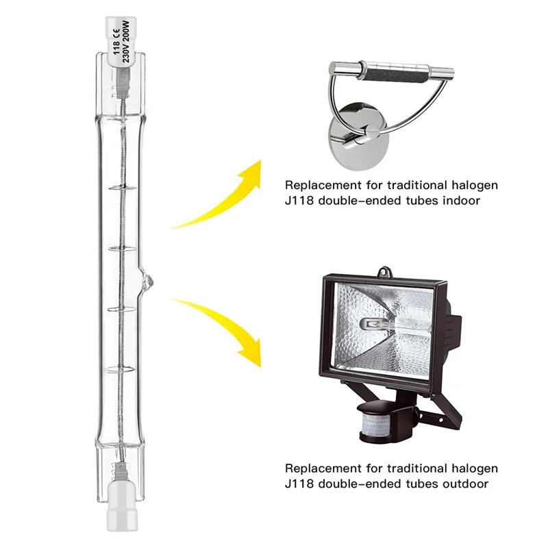 Bombilla halógena R7S, barra de luces regulable, 118mm, 200W, 230V, paquete de 6 unidades