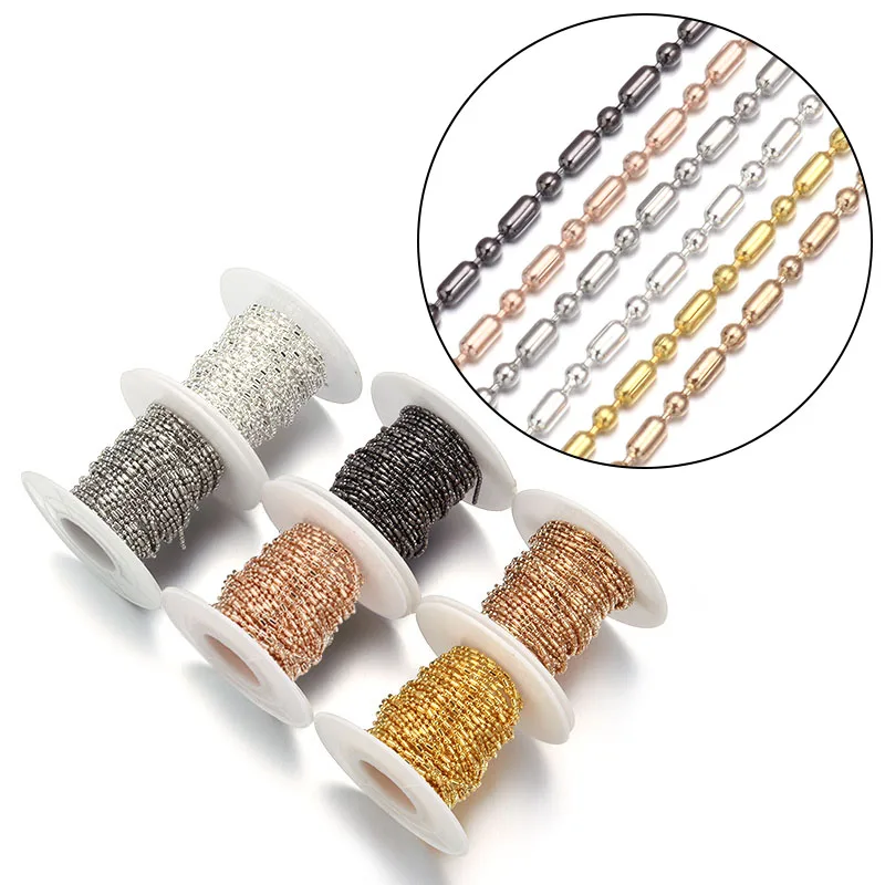 5meter/roll Copper 1:1 Tassel Bamboo Chain Gunblack/Gold/Silver 1.5mm Clothing Decoration Hairpin Chain DIY Jewelry Accessories