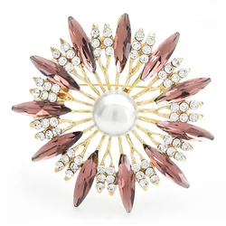 Wuli&baby Shining Crystal Sun Flower Brooches For Women Unisex 2-color Beautiful Round Party Office Brooch Pins Gifts