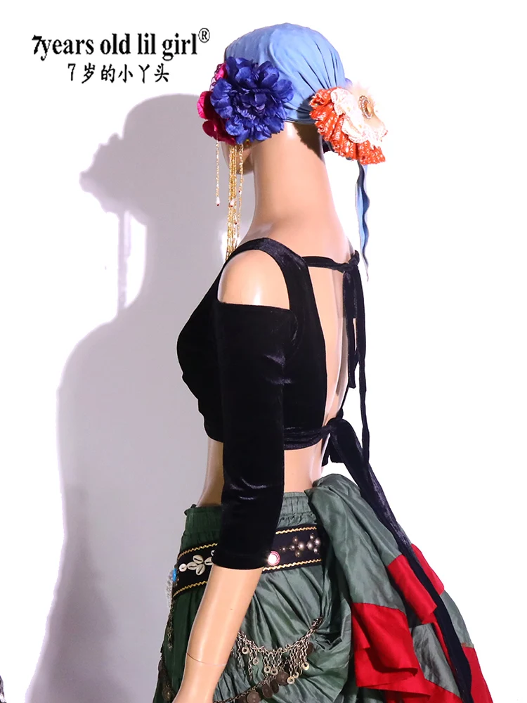 Aksamitny top z długim rękawem Fat Chance Tribal Choli Belly Dance FA18