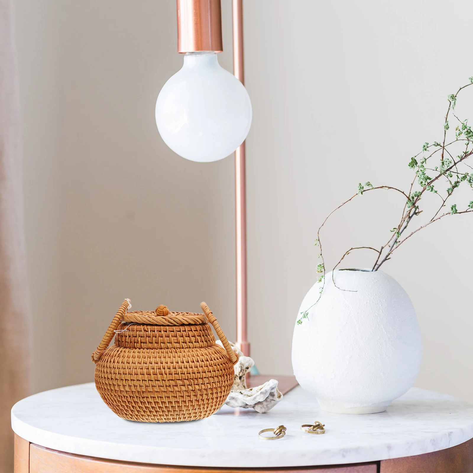 

Rattan Woven Storage Basket Desktop Sundries ganizer Compact Size Long Time Use Natural Home Decor Fruits Storage