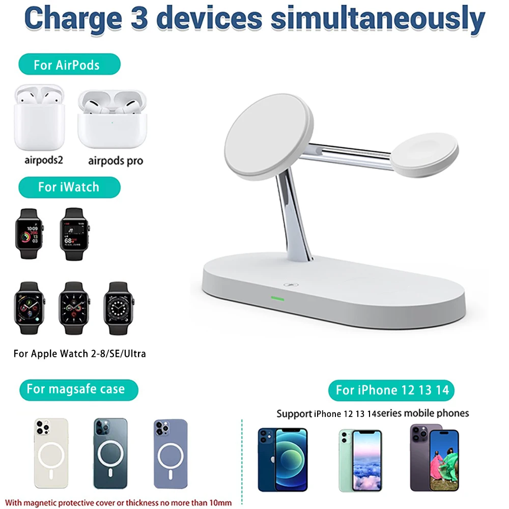 Magnetic 3 in 1 Wireless Charger For iPhone 15 14 13 12 Fast Charging Station for Apple Watch 9 8 7 6 5 4 Airpods 2 3 Pro