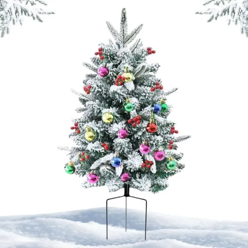 

Porch Christmas Tree 29.5-Inch Snow Flocked Trees With Lights Pine Tree Decor Christmas Urn Filler Holiday Planter Filler Small