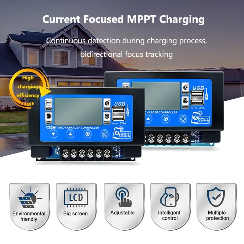 12V/24V 30A 60A MPPT Solar Charge Controller Bluetooth WIFI Solar Panel Battery LCD Digital Display Energy Storage Controller