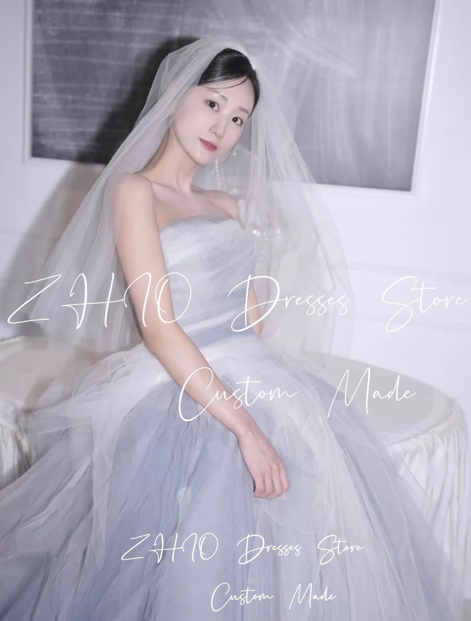 ZHIO Fairy Lavender Wedding Party Dress Strapless Floor Length Evening Dresses Korea Photo Shoot Bridal Gown Custom 웨딩드레스